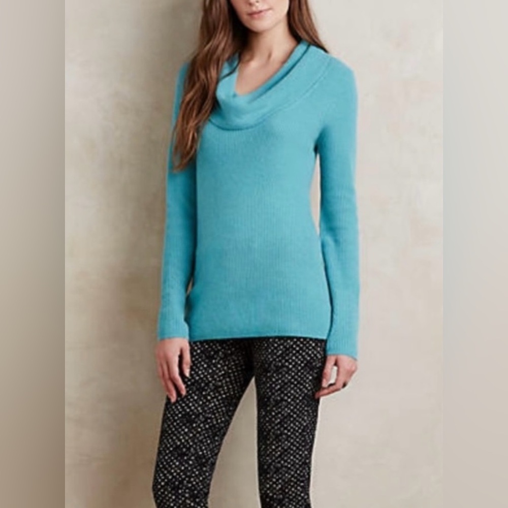Anthropologie Knitted & Knotted Sophia Cashmere Cowlneck Blue Large